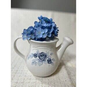 Vintage Pfaltzgraff Memories Stoneware Watering Can Pitcher Blue Roses
